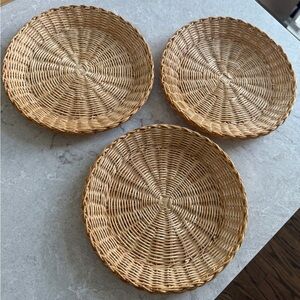 Set of Three Woven wicker Rattan Plates for dining or wall hanging